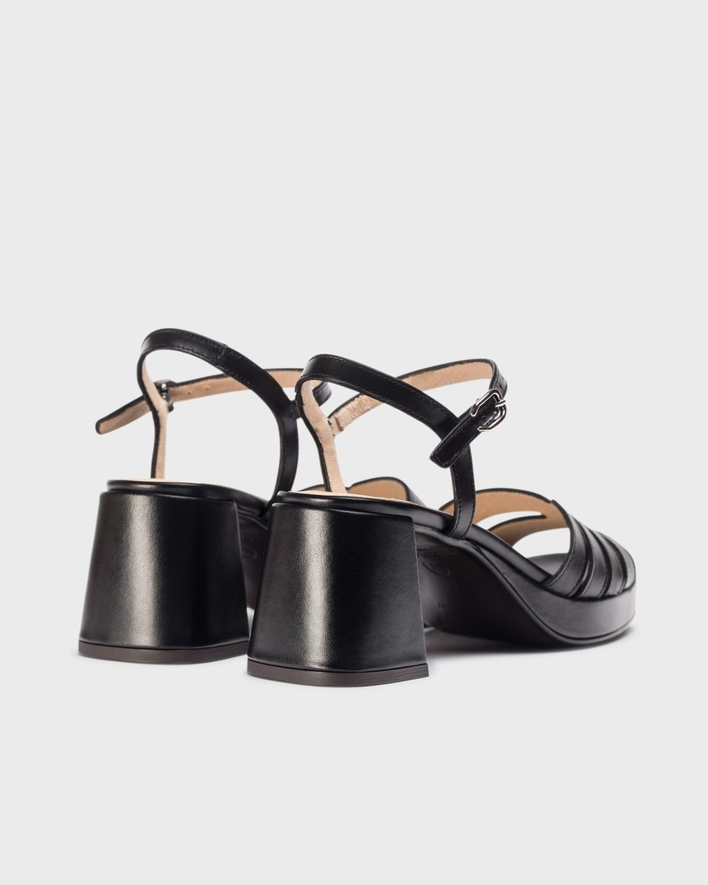 Sandalias de tacón de mujer de piel con hebilla - Wonders - Negro / Aluminio Negro / Aluminio-2