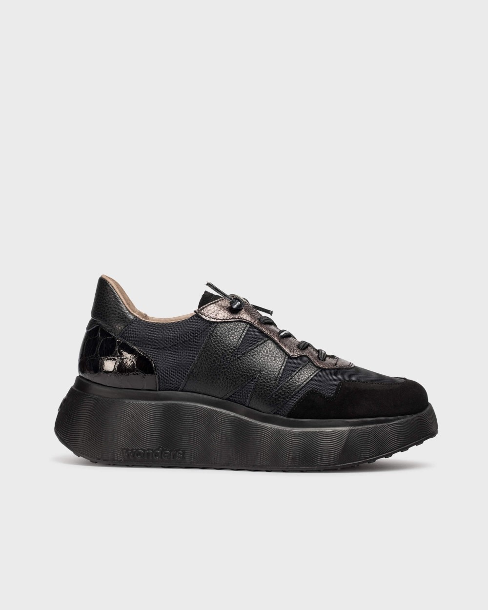 Zapatillas plataforma de mujer en piel roma 31 wonders - Negro Negro-1