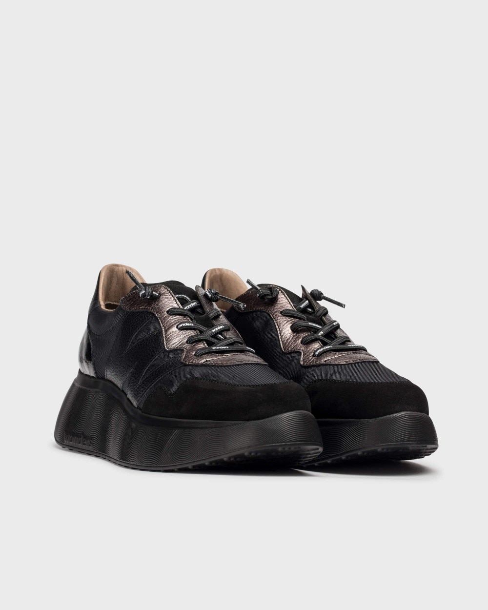 Zapatillas plataforma de mujer en piel roma 31 wonders - Negro Negro-4