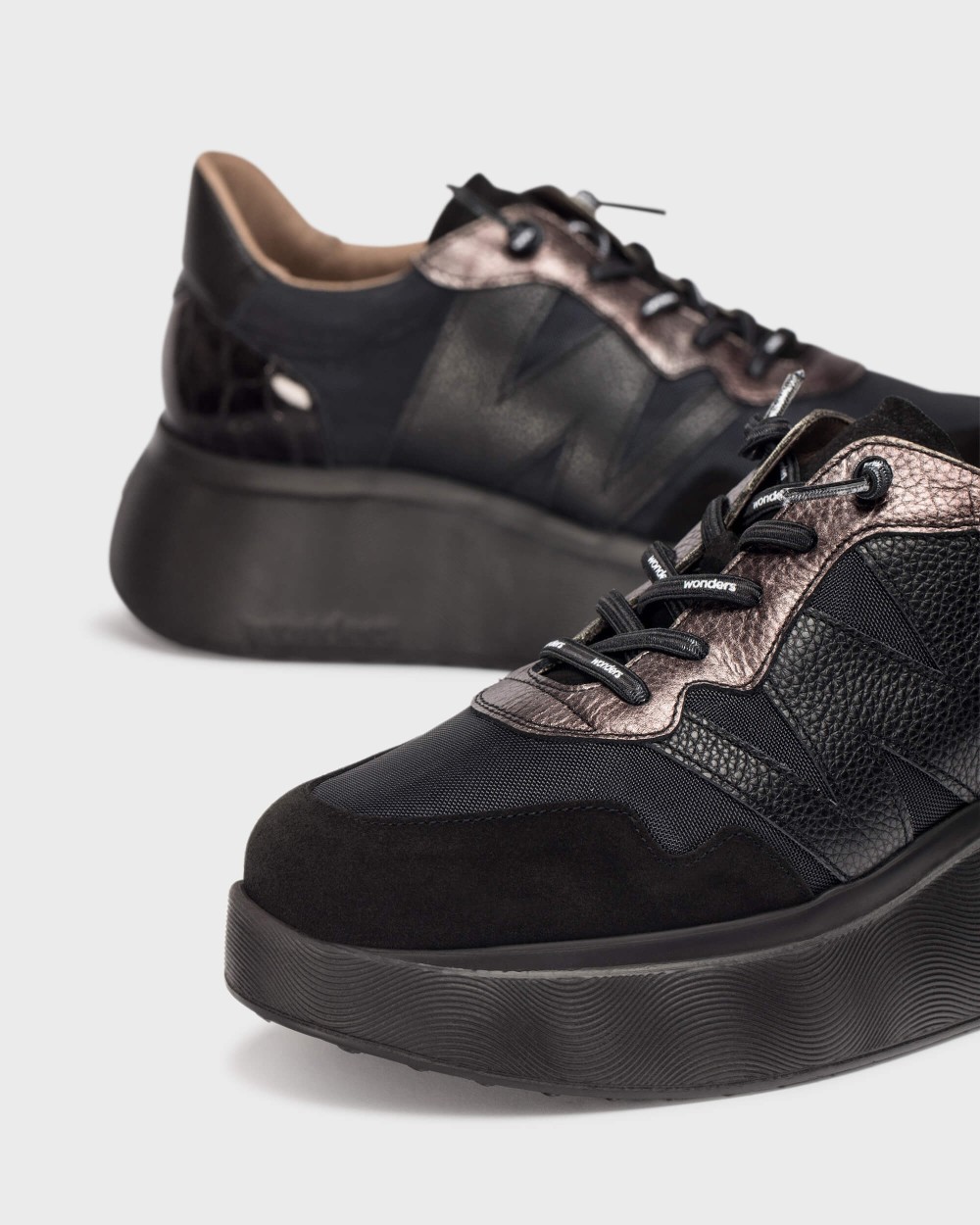 Zapatillas plataforma de mujer en piel roma 31 wonders - Negro Negro-5