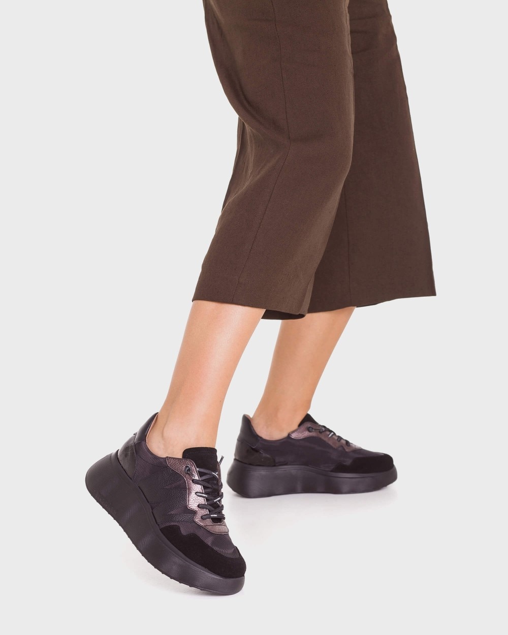 Zapatillas plataforma de mujer en piel roma 31 wonders - Negro Negro-2