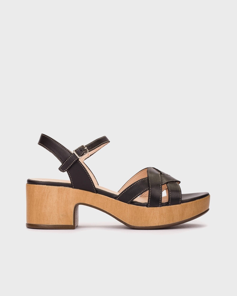 Sandalias de tacón de mujer de piel con hebilla - Wonders - Negro / Natural Negro / Natural-1