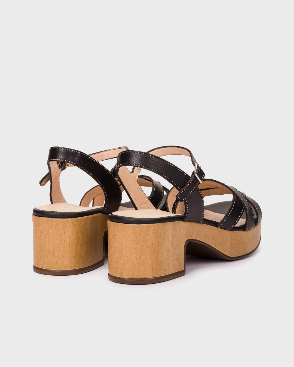 Sandalias de tacón de mujer de piel con hebilla - Wonders - Negro / Natural Negro / Natural-2