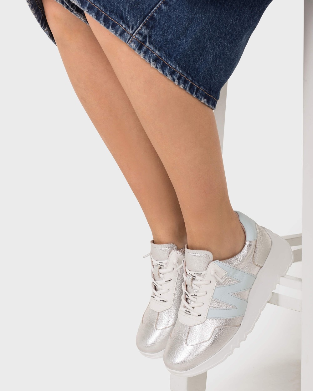 Zapatillas deportiva de mujer en piel kyoto 70 wonders - Plata Plata-2