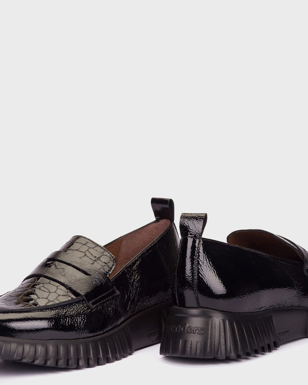 Mocasines de mujer en piel flexfly 20 wonders - Negro Negro-4