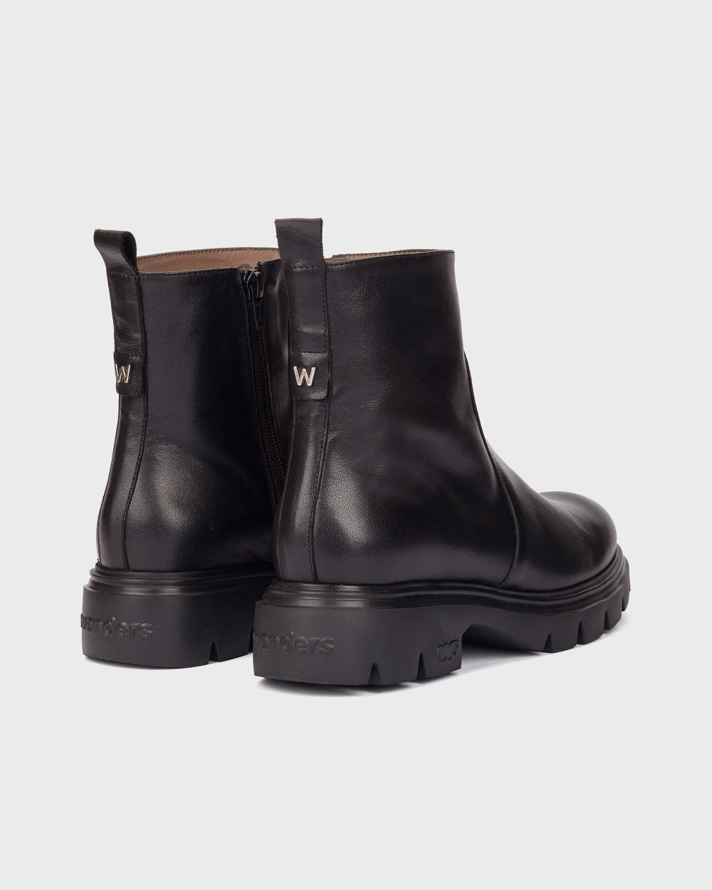 Botines con suela track de mujer en piel bones 05 wonders - Negro Negro-2