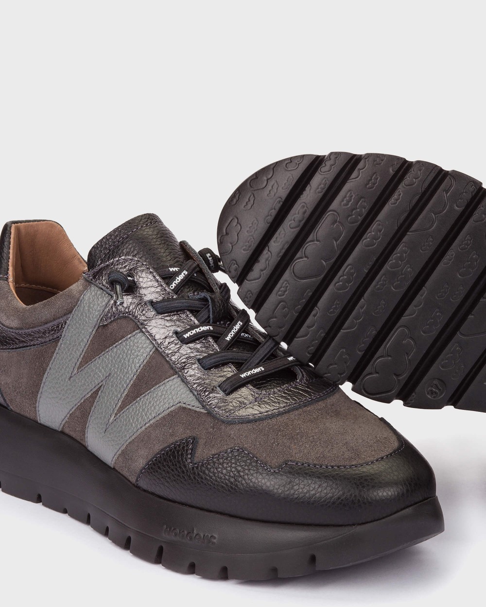 Zapatillas deportiva de mujer en piel odisei 110 wonders - Negro Negro-4