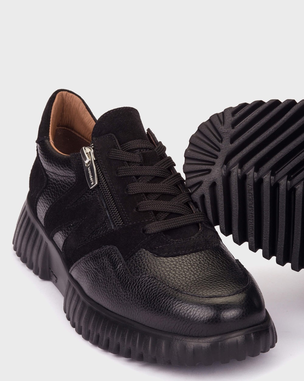 Zapatillas deportiva de mujer en piel flexfly 24 wonders - Negro Negro-4