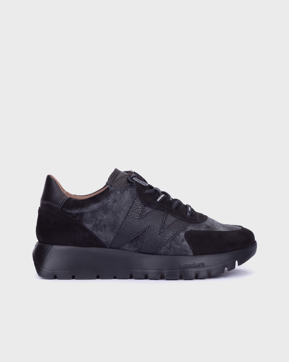 Zapatillas deportiva de mujer en piel odisei 111 wonders - Negro Negro-1
