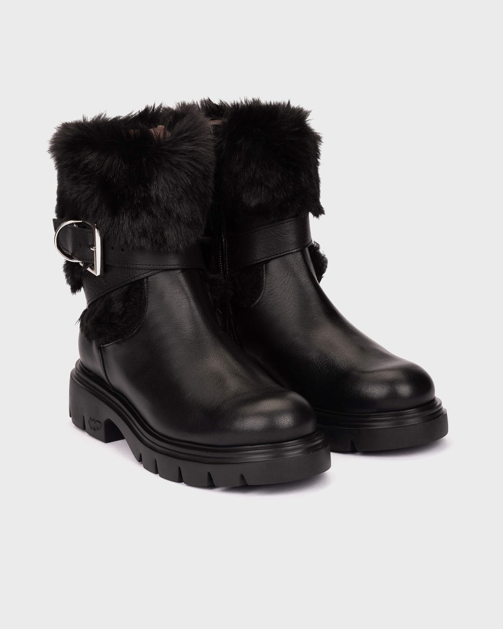 Botines con suela track de mujer en piel bones 18 wonders - Negro Negro-3
