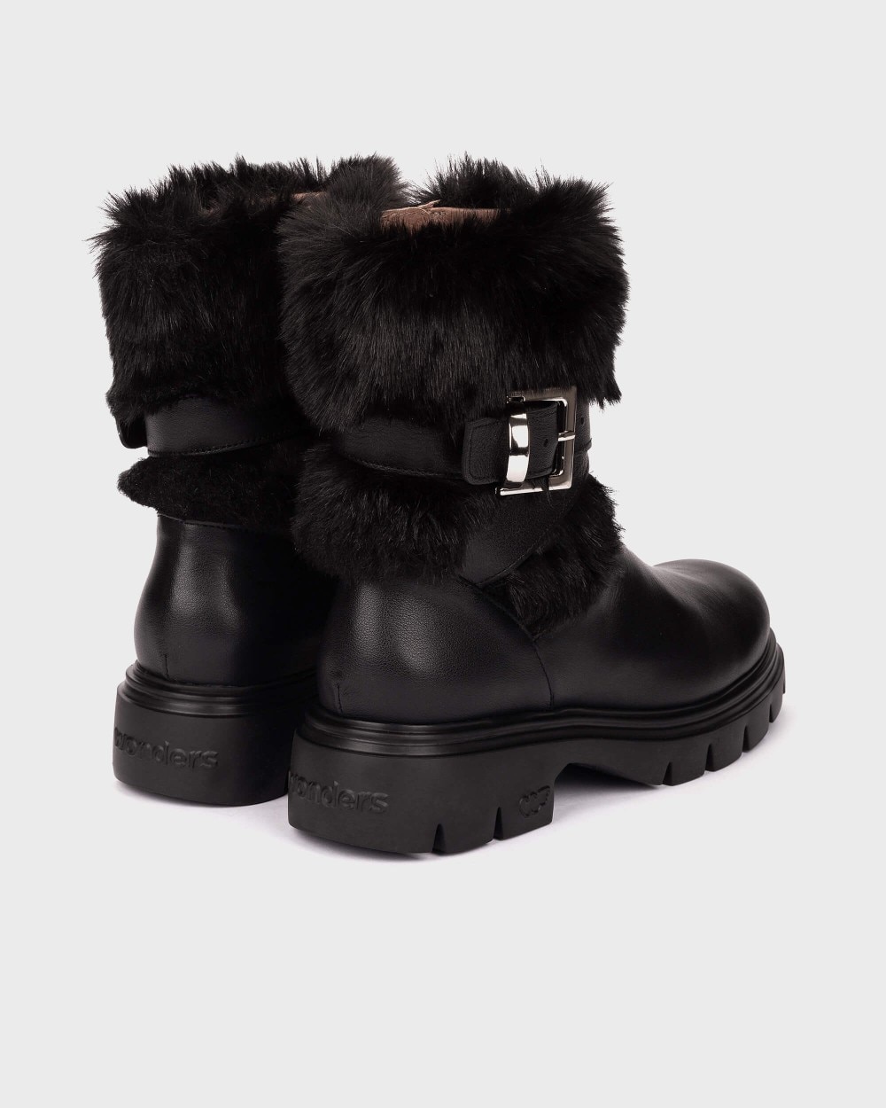 Botines con suela track de mujer en piel bones 18 wonders - Negro Negro-2