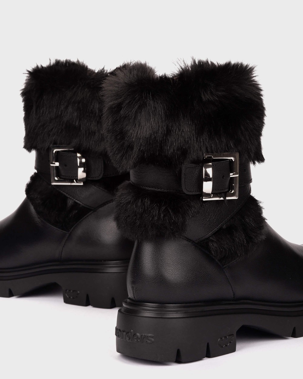 Botines con suela track de mujer en piel bones 18 wonders - Negro Negro-4