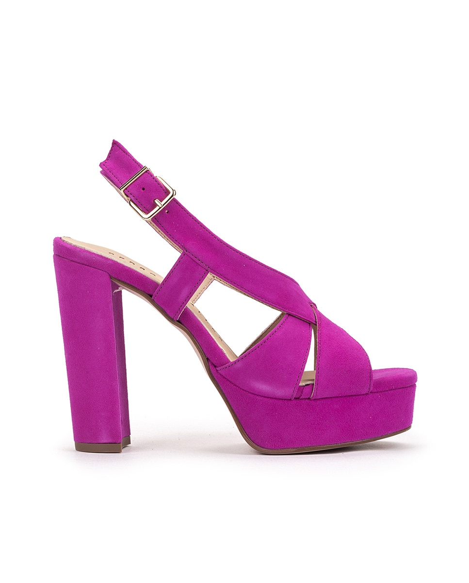 Pedro Miralles - Sandalias de tacón de mujer de ante en color morado.