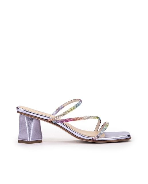 Imagen 0 de Sandalias de tacón de mujer de piel con brillantes