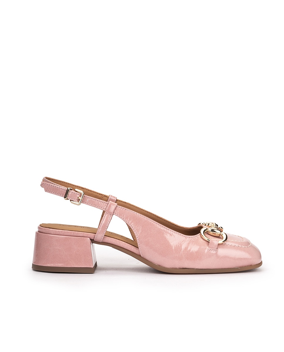 Zapatos de salón de mujer destalonados con hebilla y adorno