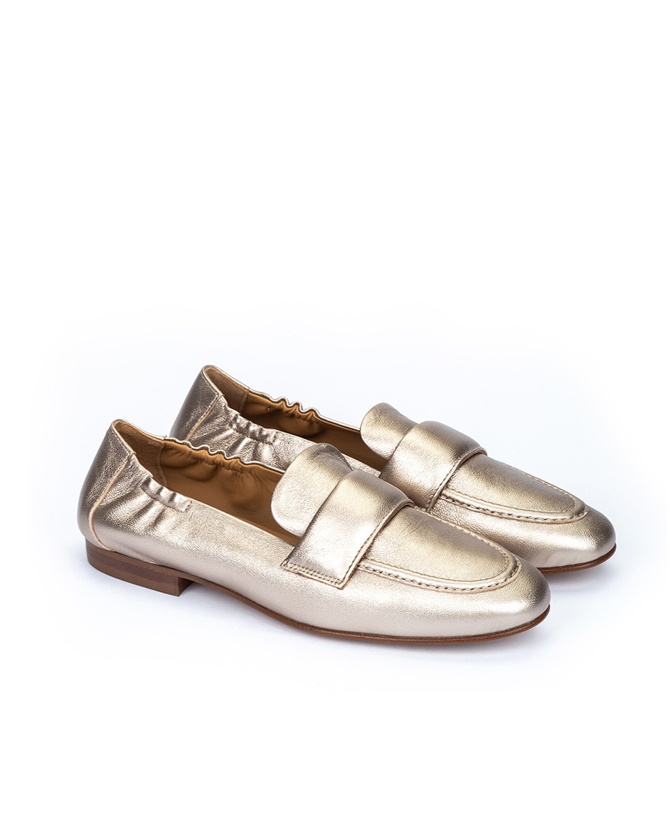 Mocasines de mujer de piel metalizada en color humo con elástico - Pedro Miralles - Dorado Dorado-2
