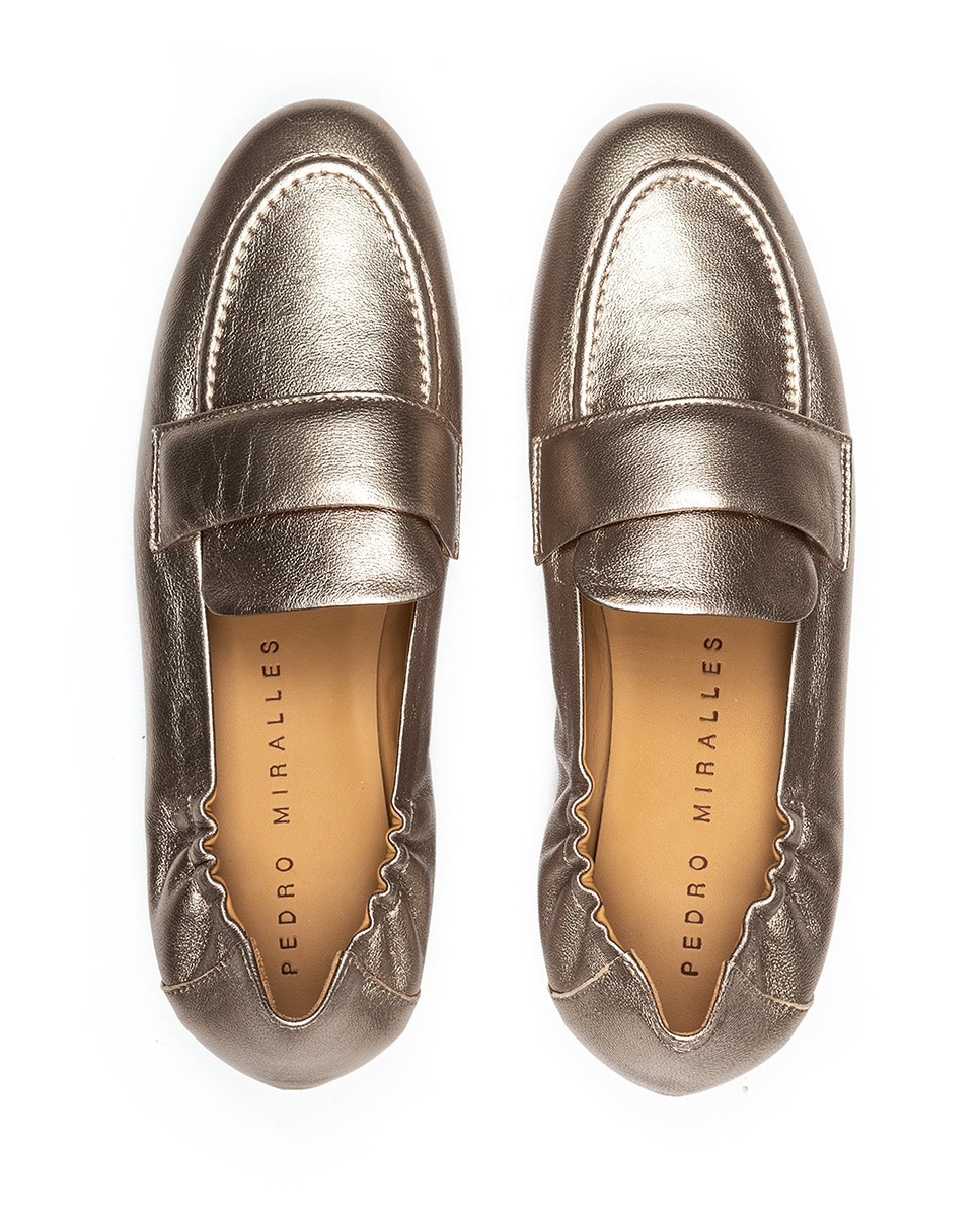 Mocasines de mujer de piel metalizada en color humo con elástico - Pedro Miralles - Dorado Dorado-3