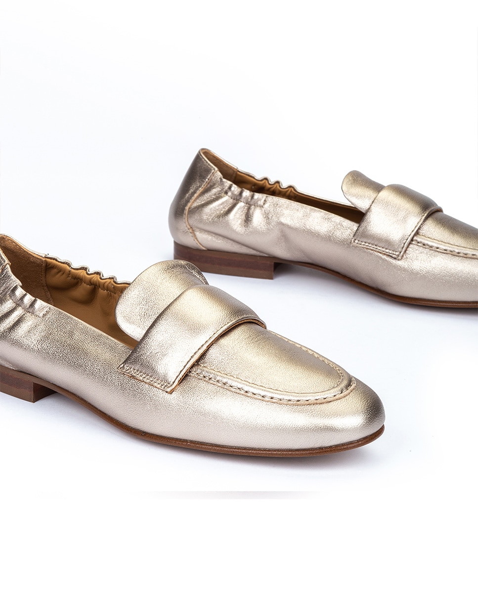 Mocasines de mujer de piel metalizada en color humo con elástico - Pedro Miralles - Dorado Dorado-4