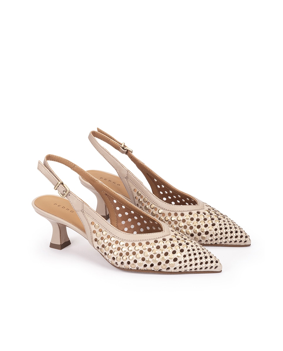 Pedro Miralles - Zapatos de tacón midi de mujer con adornos brillos.