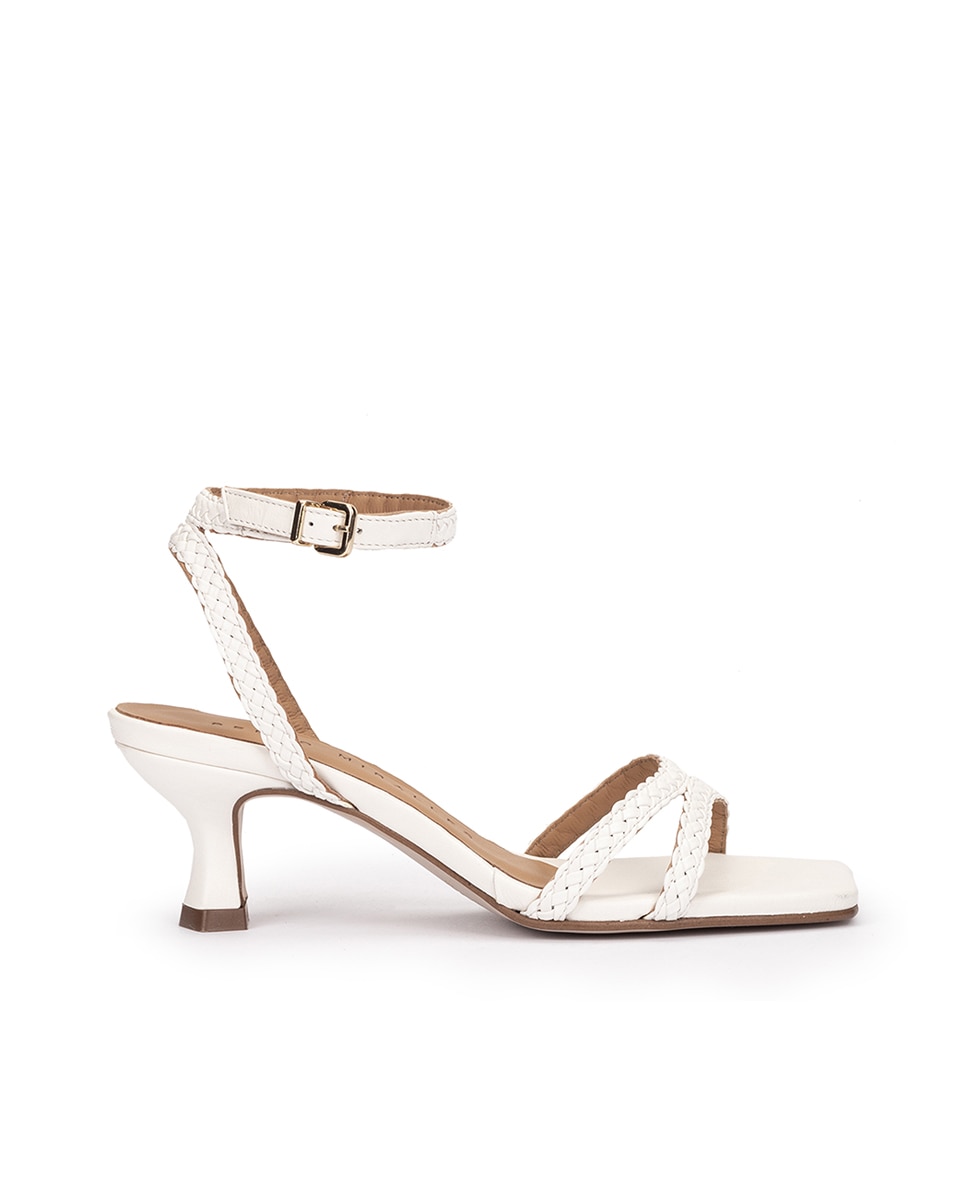 Pedro Miralles - Sandalias de tacón de mujer de piel con tiras trenzadas.