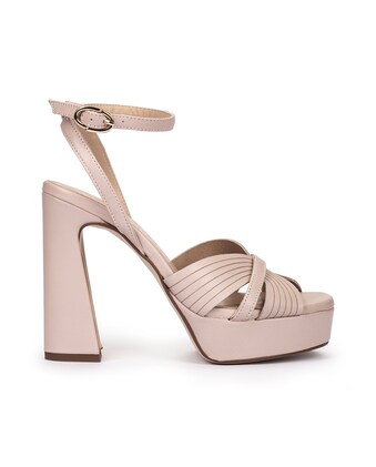 Sandalias de tacón de mujer de piel en color rosa palo con