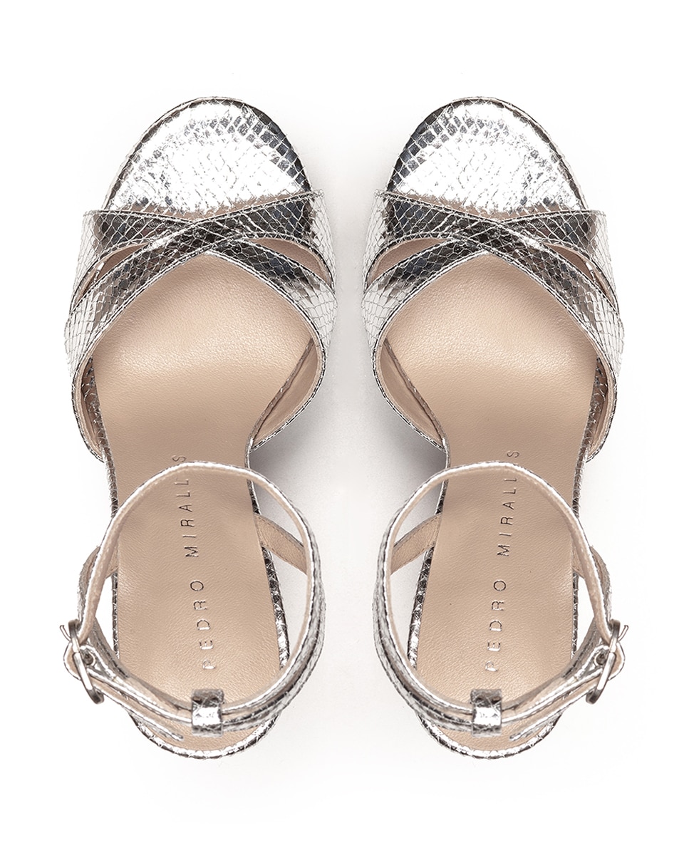 Sandalias de tacón de mujer con plataforma y pulsera - Pedro Miralles - Plateado Plateado-3
