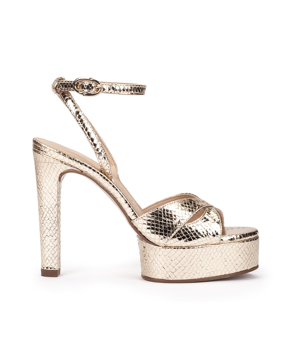 Sandalias de tacón de mujer con plataforma y pulsera - Pedro Miralles - Oro Oro-1