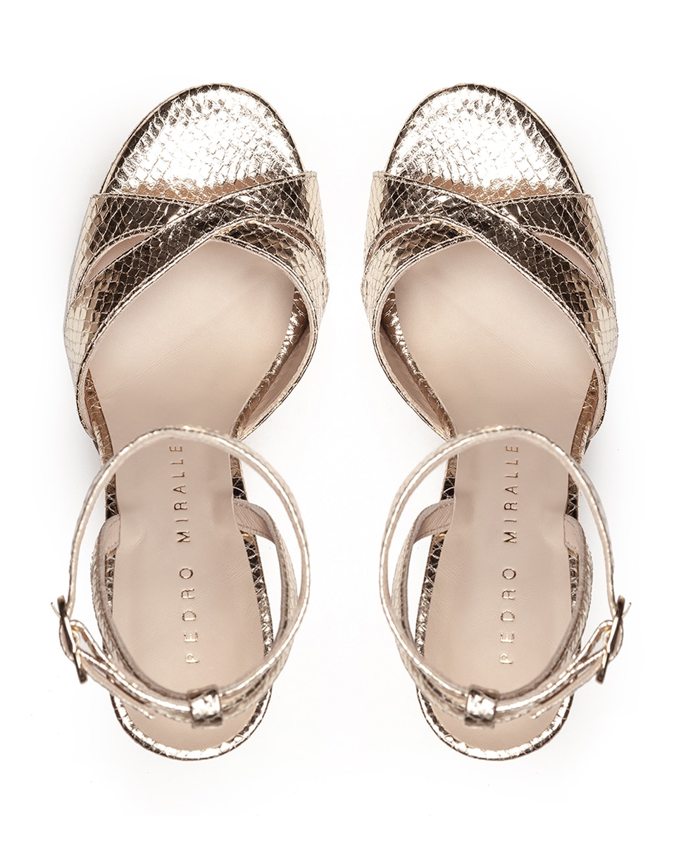 Sandalias de tacón de mujer con plataforma y pulsera - Pedro Miralles - Oro Oro-3