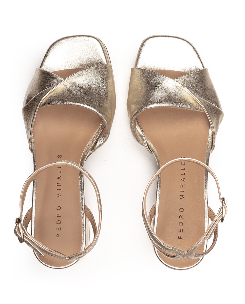 Sandalias de tacón de mujer con plataforma - Pedro Miralles - Dorado Dorado-3