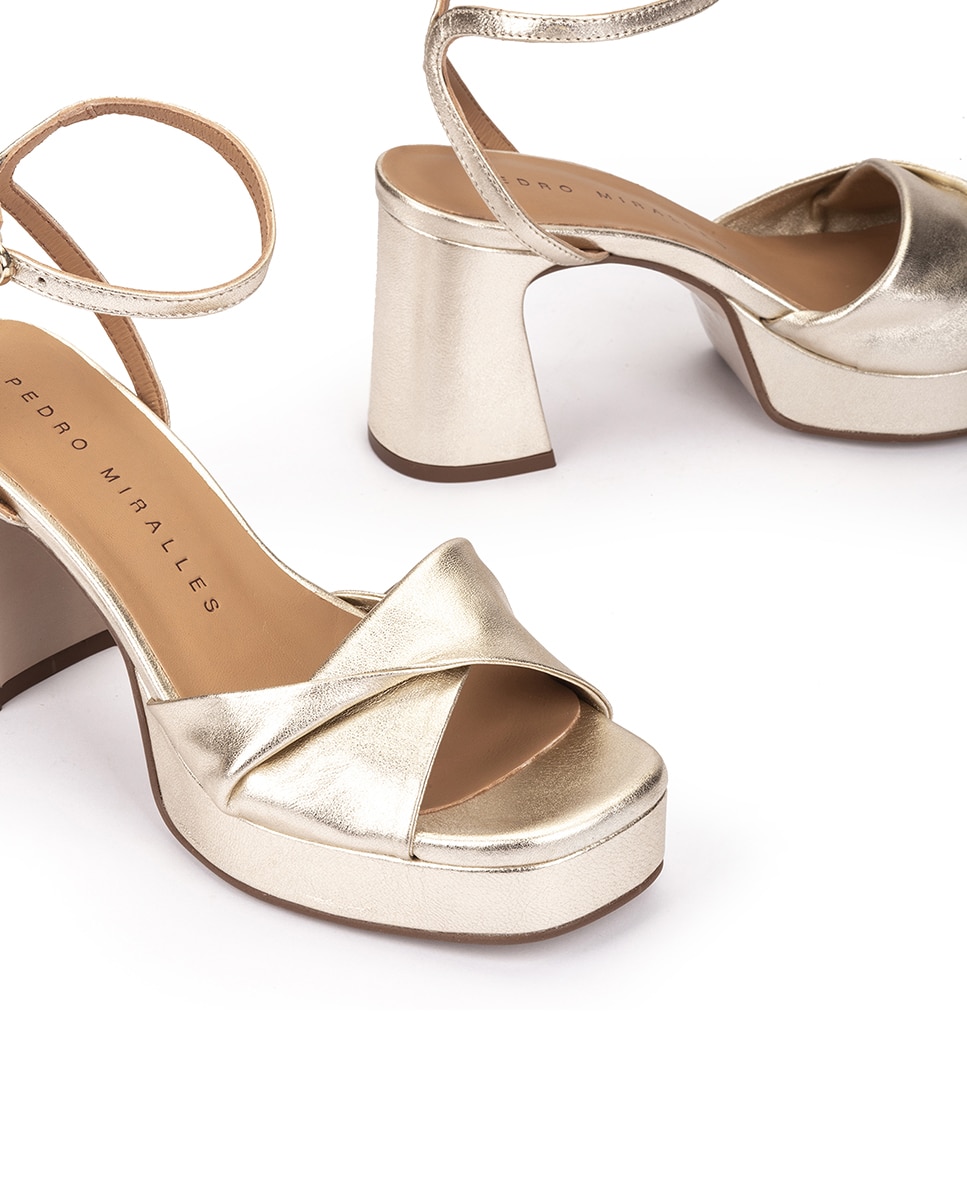 Sandalias de tacón de mujer con plataforma - Pedro Miralles - Dorado Dorado-4