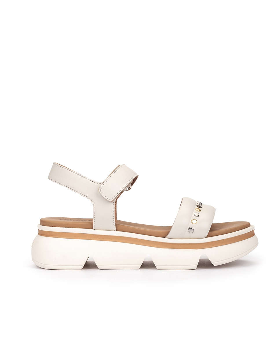Weekend by Pedro Miralles - Sandalias de plataforma de mujer de piel con adornos brillantes.