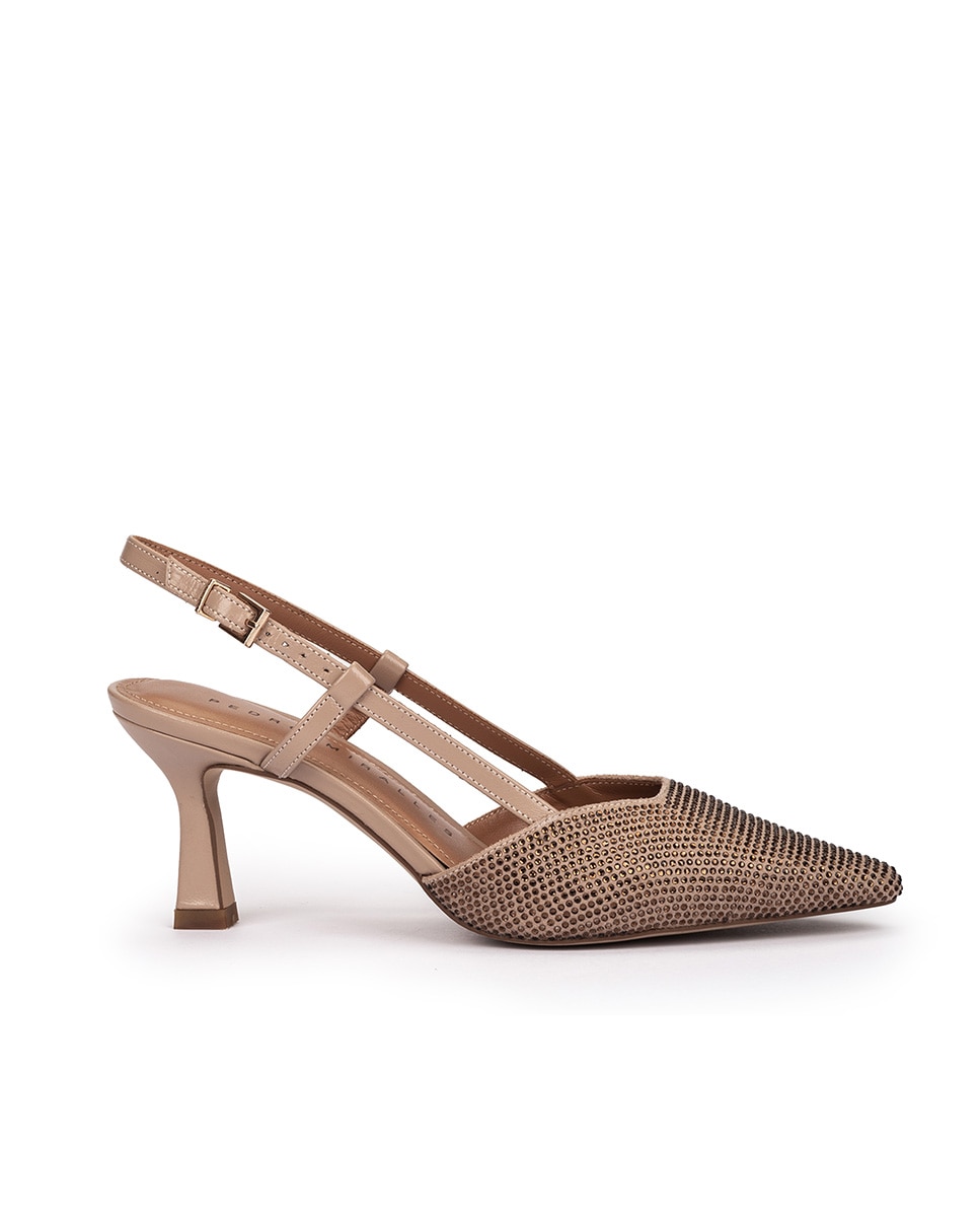 Pedro Miralles - Zapatos de salón de mujer destalonados con brillos y hebilla.
