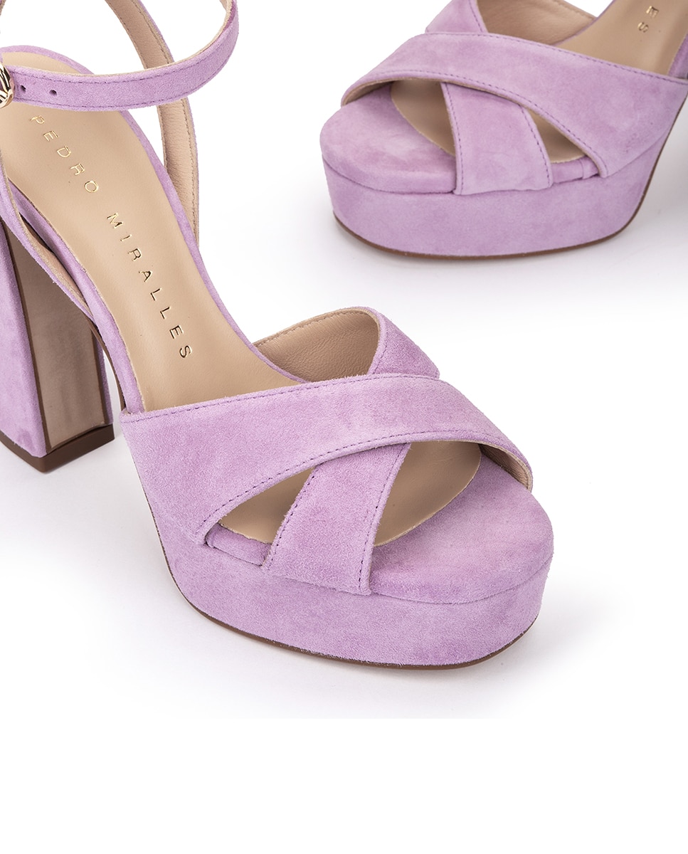 Sandalias de tacón de mujer de serraje con plataforma - Pedro Miralles - Lila Lila-4