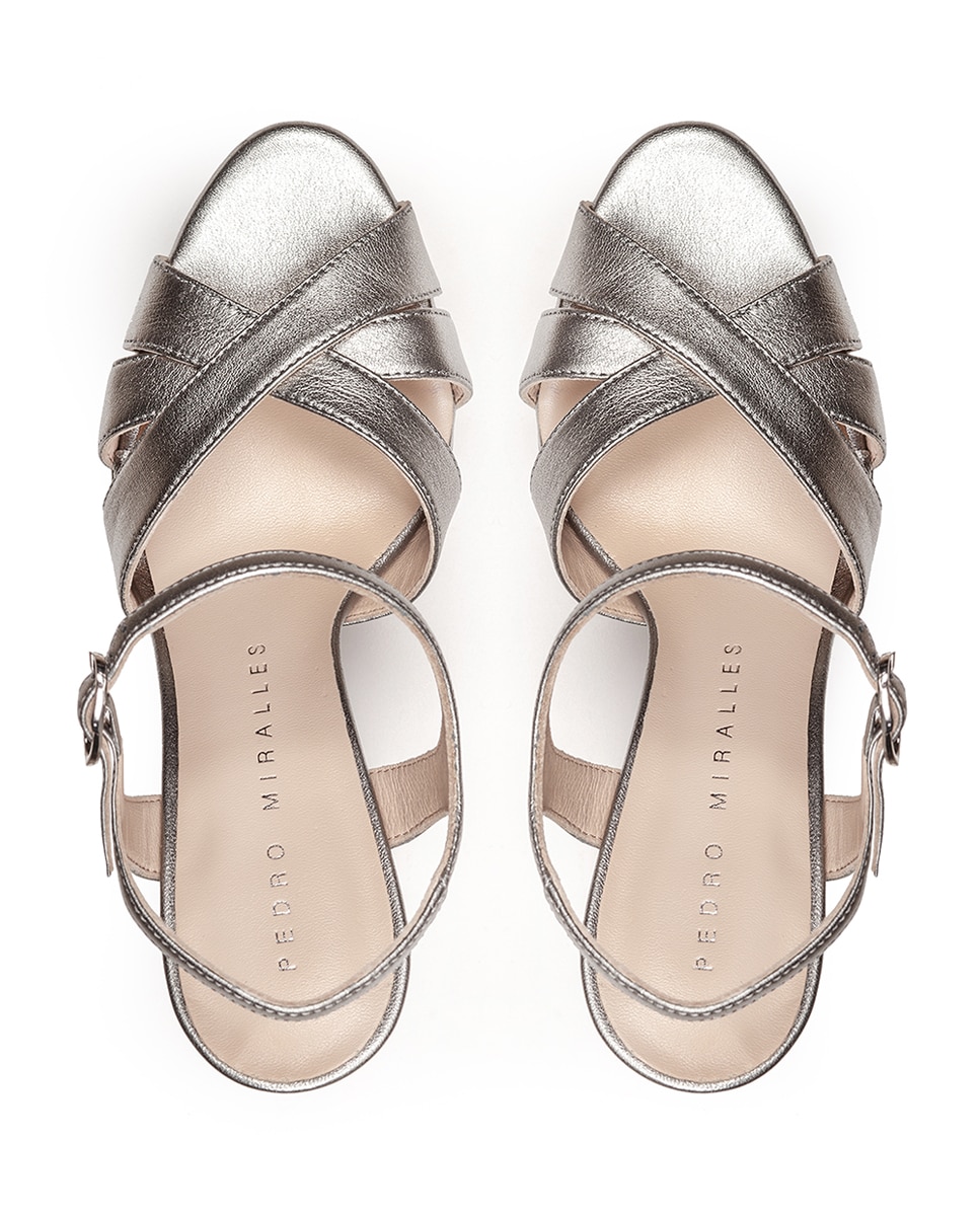 Sandalias de tacón de mujer de piel metalizada con plataforma - Pedro Miralles - Plateado Plateado-3