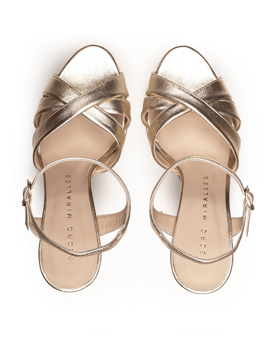 Sandalias de tacón de mujer de piel metalizada con plataforma - Pedro Miralles - Dorado Dorado-3