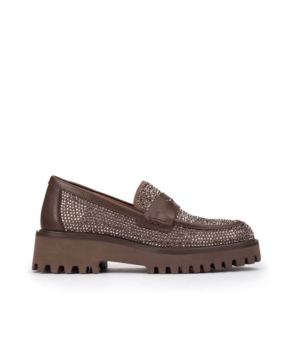 Pedro Miralles - Mocasines de mujer con brillos y plataforma.