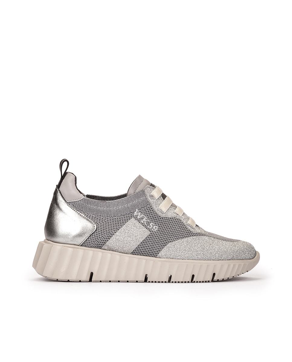Weekend by Pedro Miralles - Zapatillas deportivas de mujer con brillo y cordones elásticos.