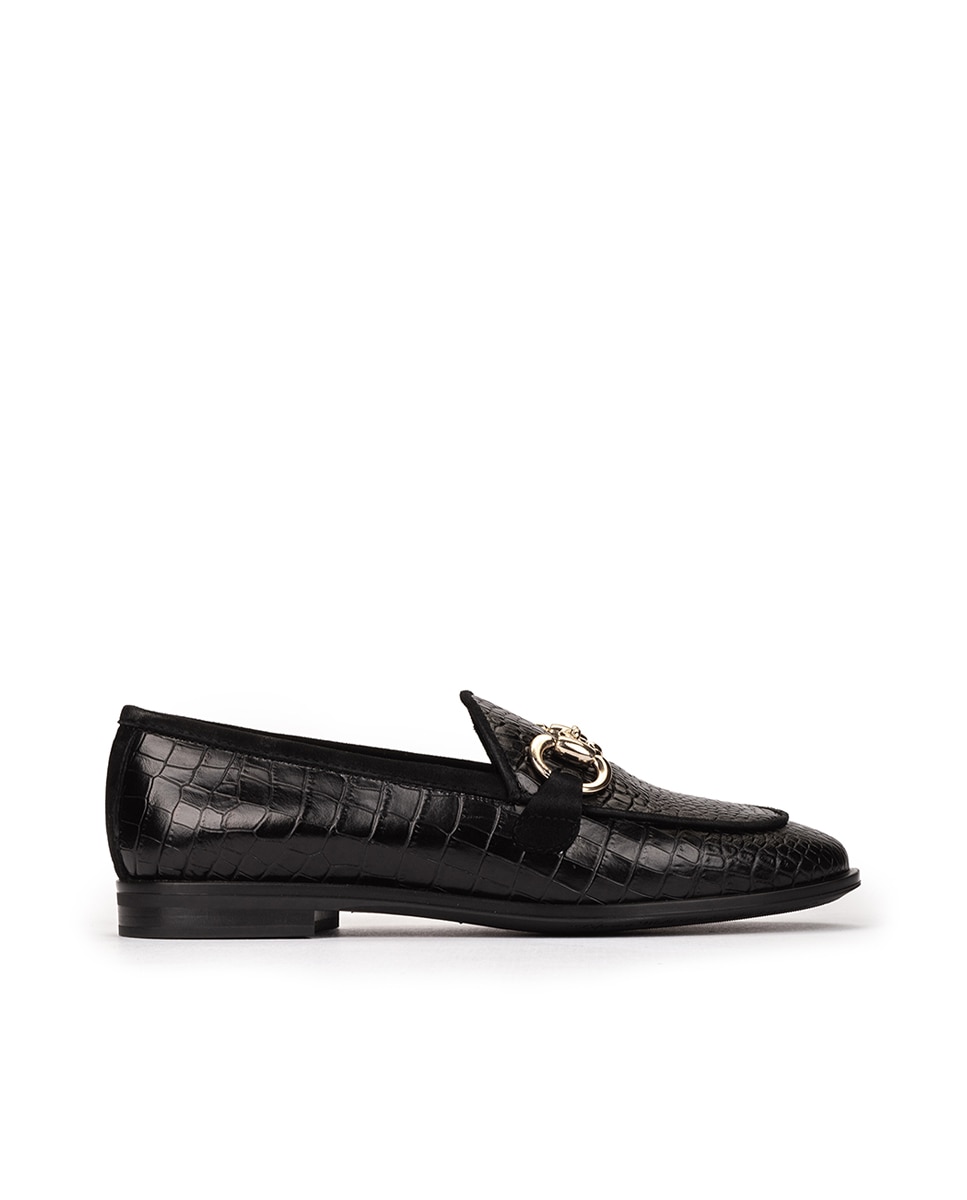 Pedro Miralles - Mocasines de mujer de piel grabada con adorno.