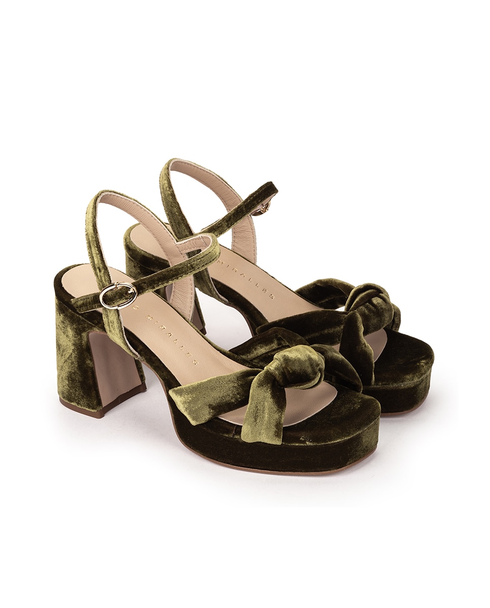 Sandalias de mujer de tacón con plataforma y nudo delantero - Pedro Miralles - Verde oscuro Verde oscuro-2