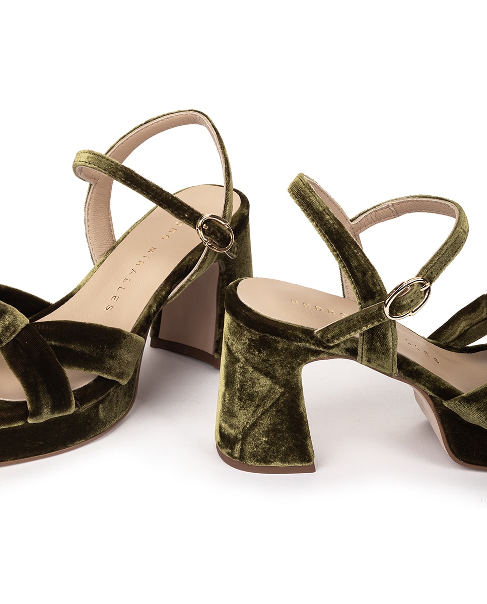 Sandalias de mujer de tacón con plataforma y nudo delantero - Pedro Miralles - Verde Oliva Verde Oliva-4