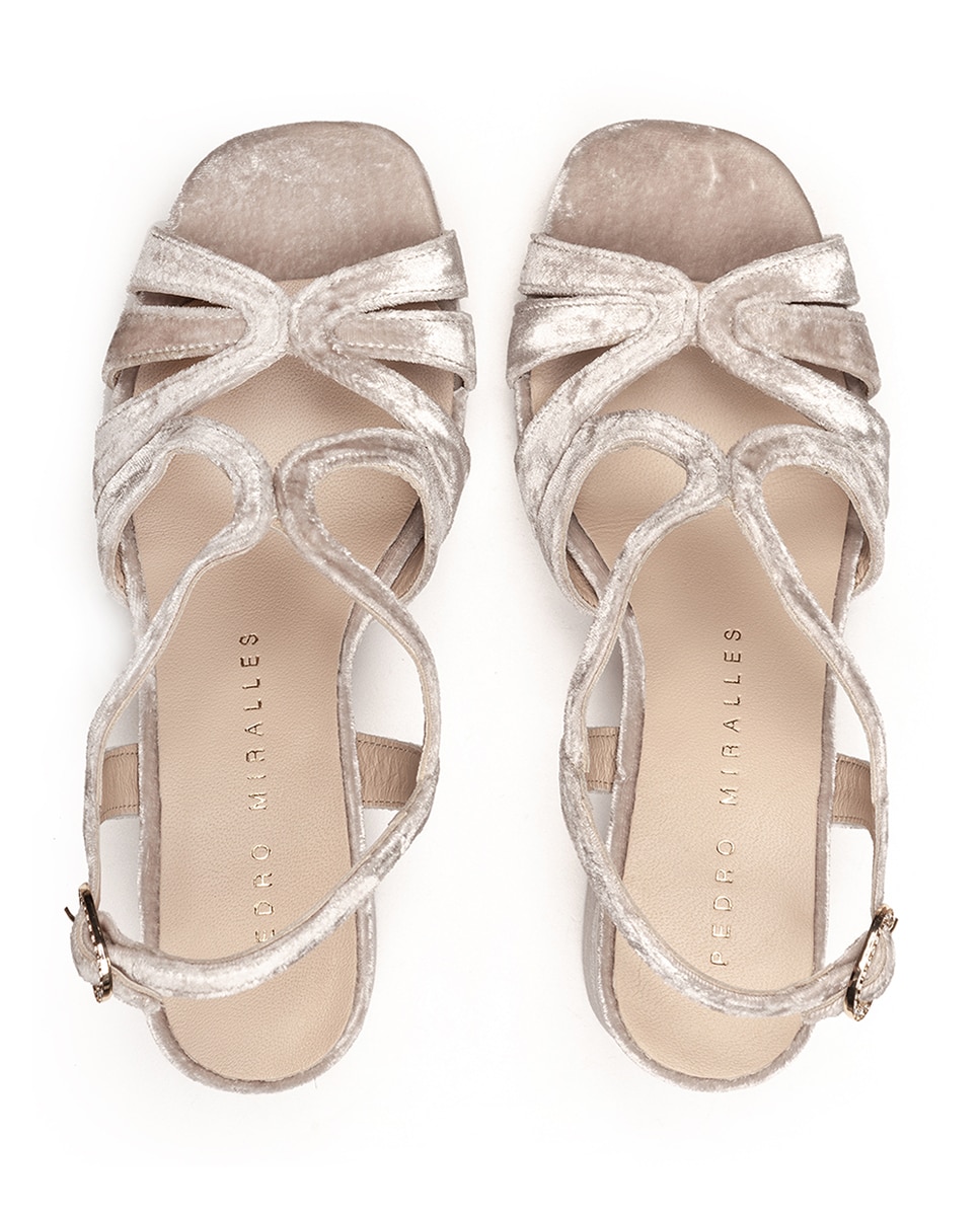 Sandalias de mujer de tacón con plataforma y hebilla de brillos - Pedro Miralles - Beige Beige-3