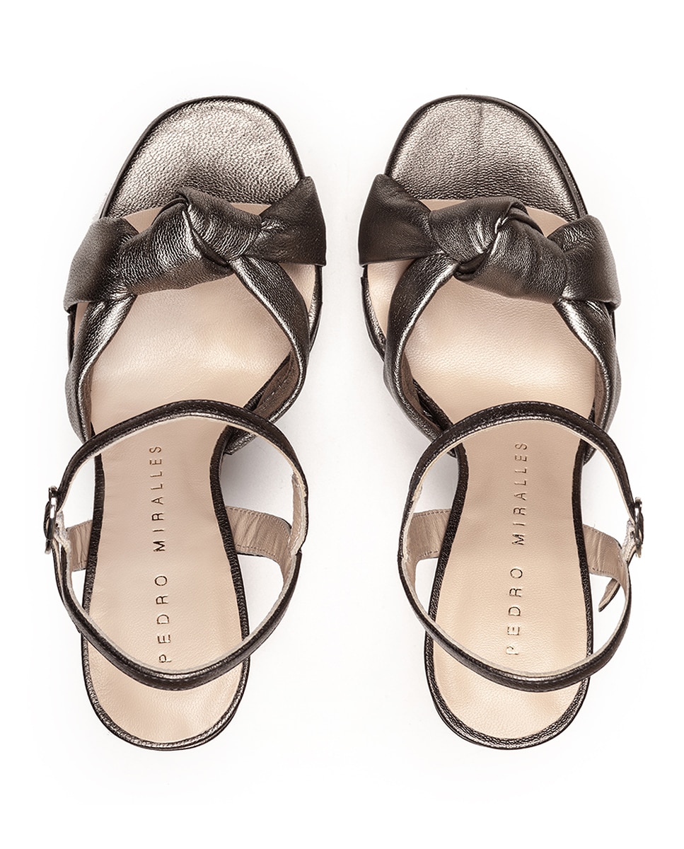 Sandalias de tacón de mujer con plataforma y detalle nudo - Pedro Miralles - Plateado Plateado-3