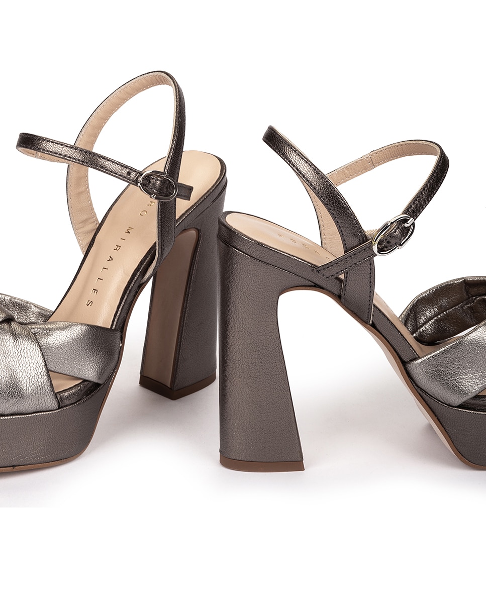 Sandalias de tacón de mujer con plataforma y detalle nudo - Pedro Miralles - Plateado Plateado-4