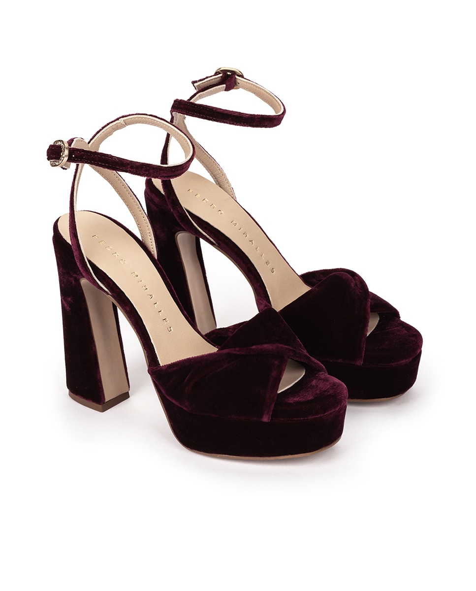 Sandalias de tacón de mujer de terciopelo con plataforma - Pedro Miralles - Burdeos Burdeos-3