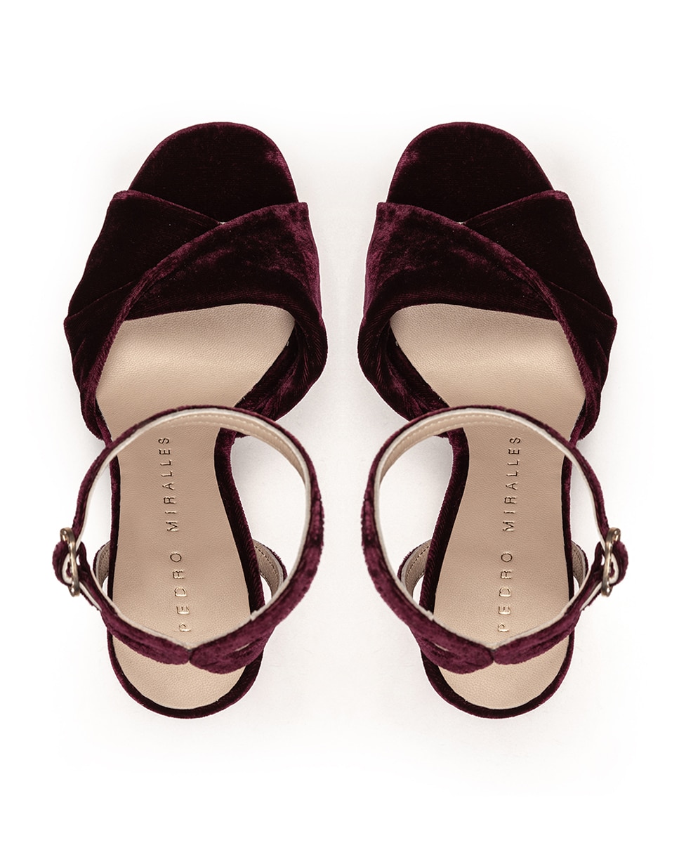 Sandalias de tacón de mujer de terciopelo con plataforma - Pedro Miralles - Burdeos Burdeos-4