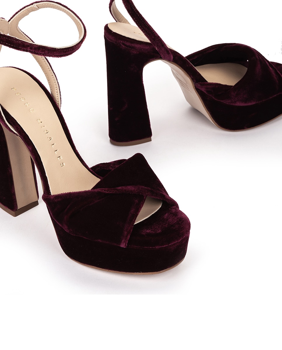 Sandalias de tacón de mujer de terciopelo con plataforma - Pedro Miralles - Burdeos Burdeos-2