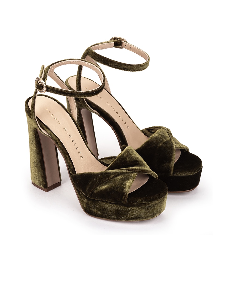 Sandalias de tacón de mujer de terciopelo con plataforma - Pedro Miralles - Verde Oliva Verde Oliva-2
