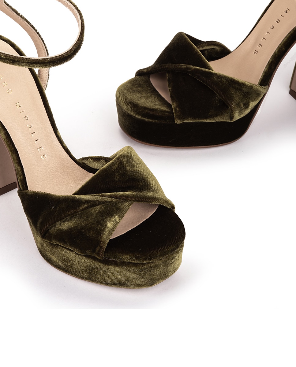 Sandalias de tacón de mujer de terciopelo con plataforma - Pedro Miralles - Verde Oliva Verde Oliva-4
