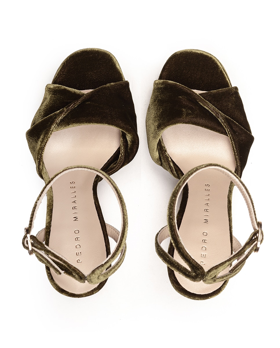 Sandalias de tacón de mujer de terciopelo con plataforma - Pedro Miralles - Verde oscuro Verde oscuro-3