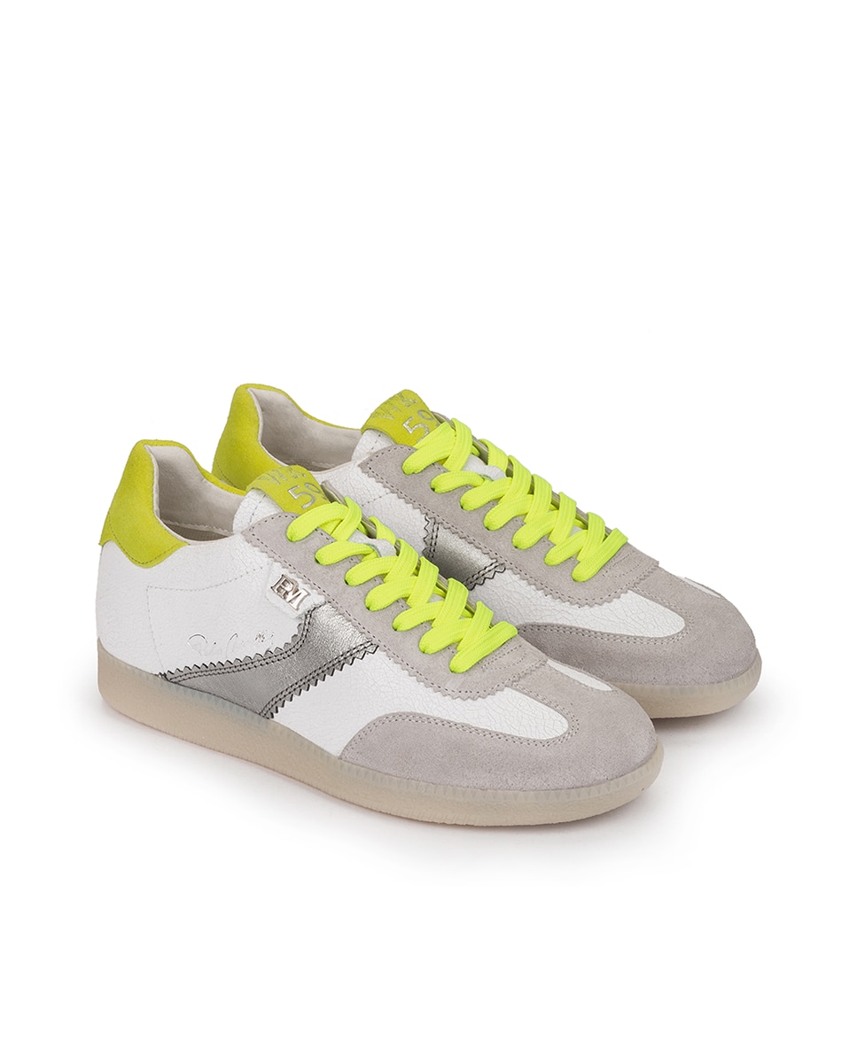 Zapatillas deportivas de mujer con cordones y detalles contraste - Weekend by Pedro Miralles - Blanco / Amarillo Blanco / Amarillo-3